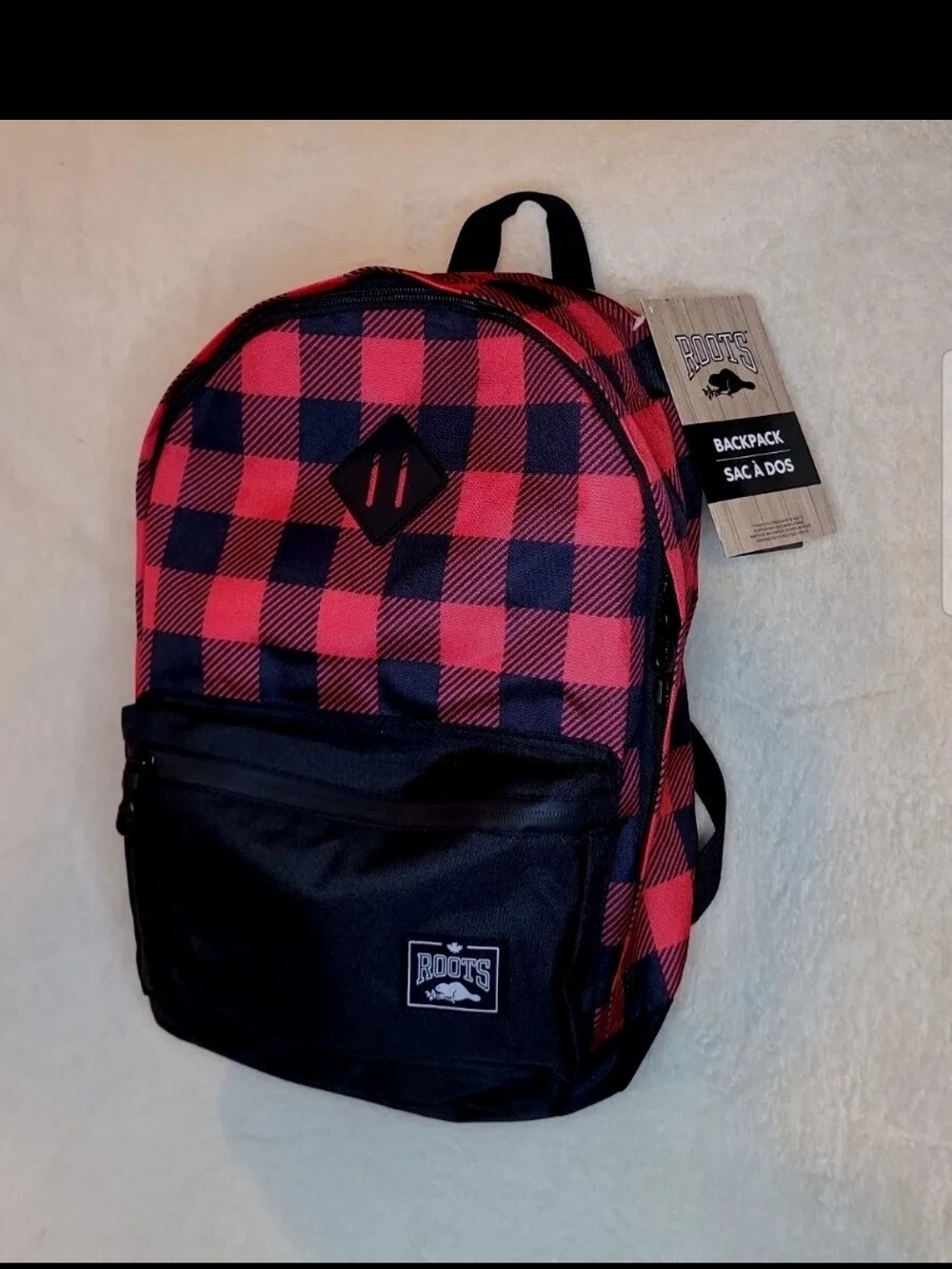 Roots Canada Feather-Weight Buffalo Plaid Backpack Water Resistant New With Tags